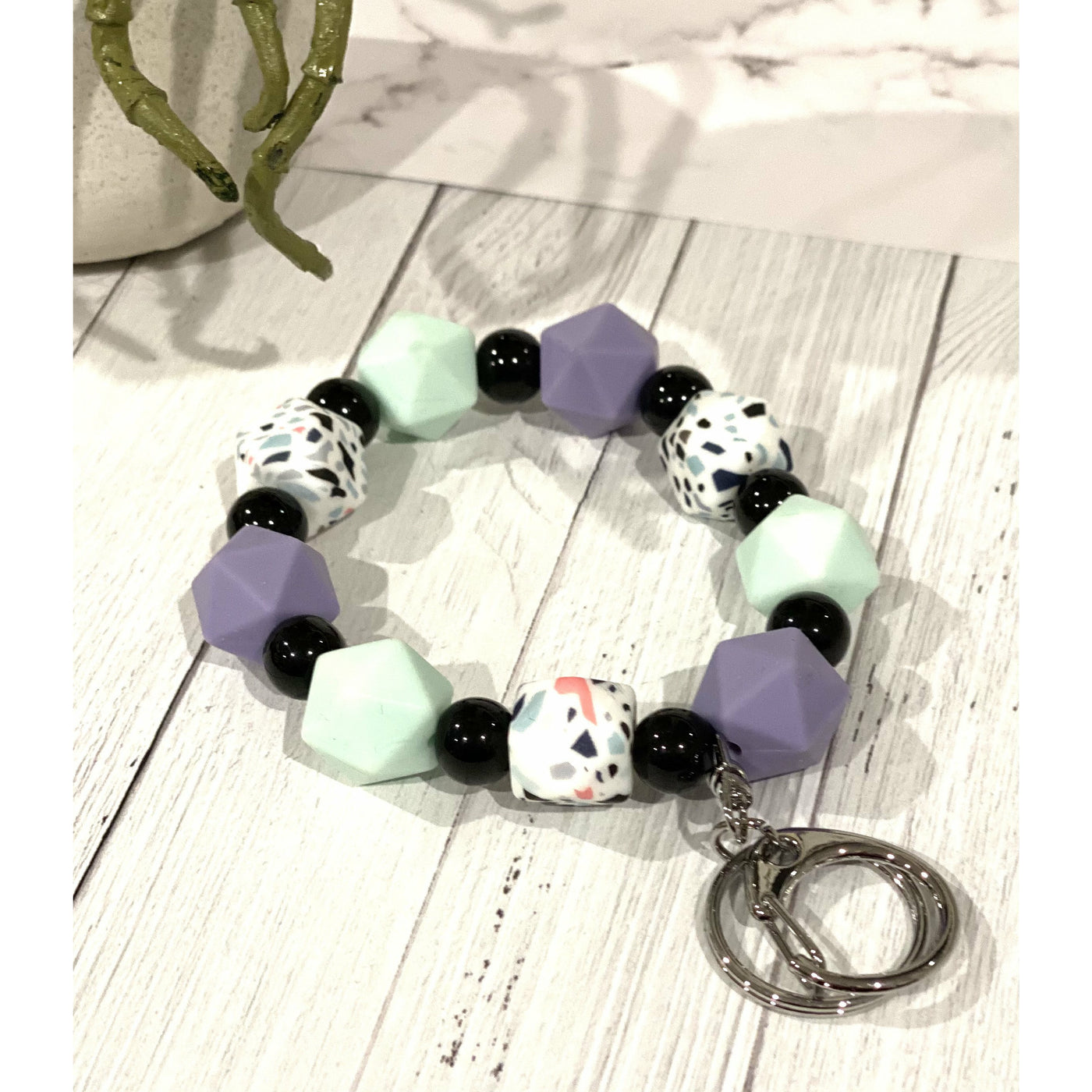 Purple and light blue stone bracelet Keychain