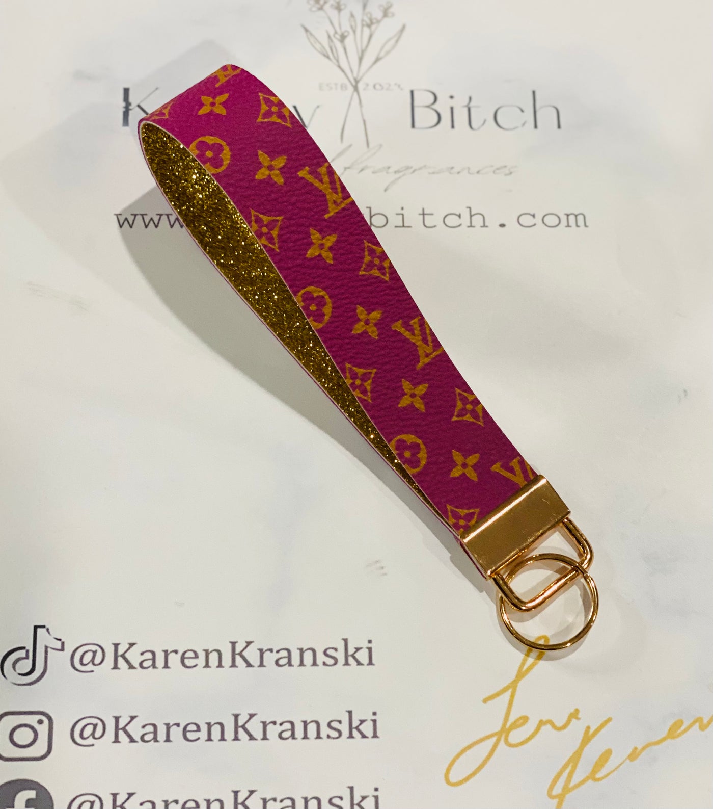 Purple and gold faux leather fob chain