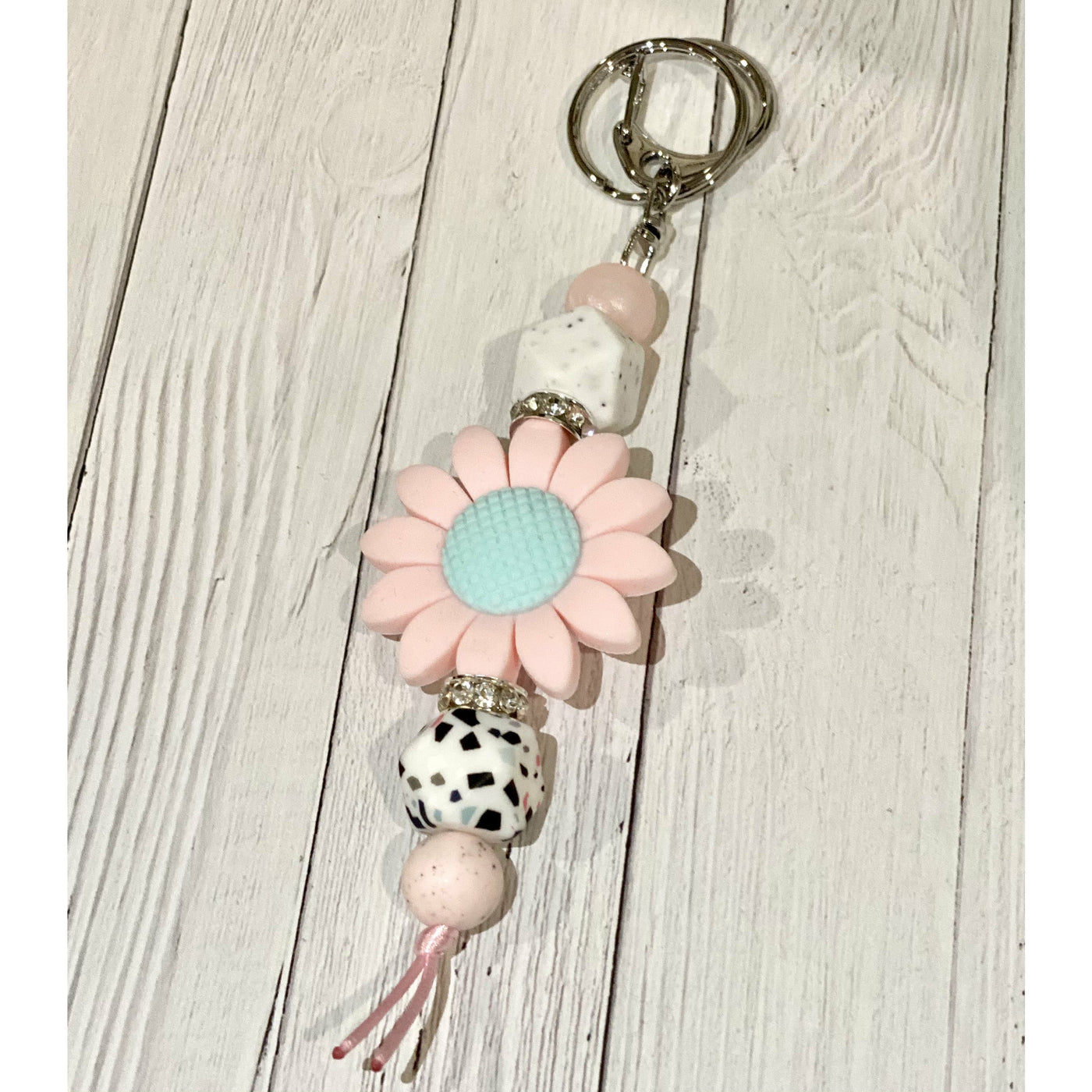 Pink Bling Daisy Keychain