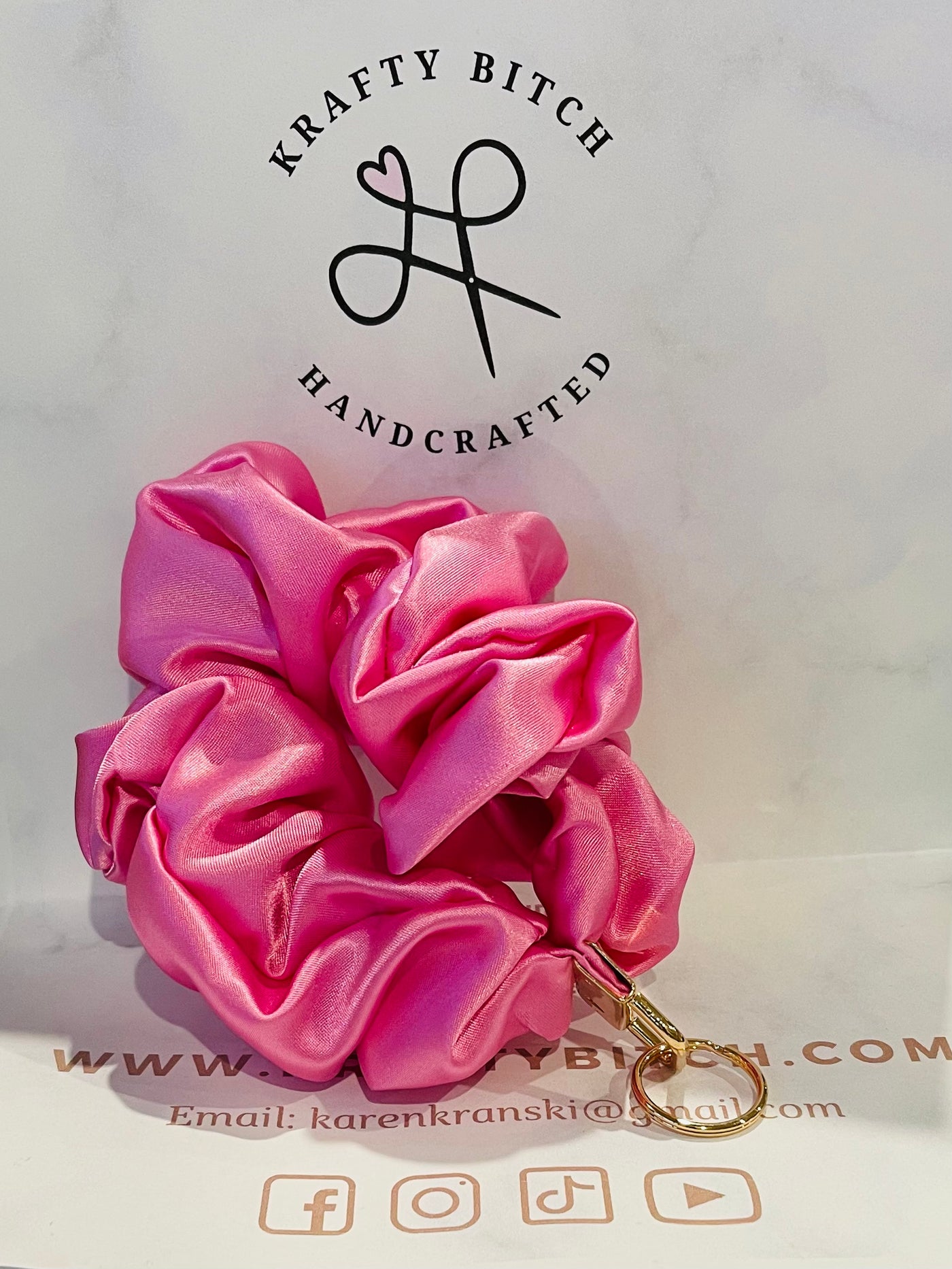 Pink Satin Scrunchie keyfob