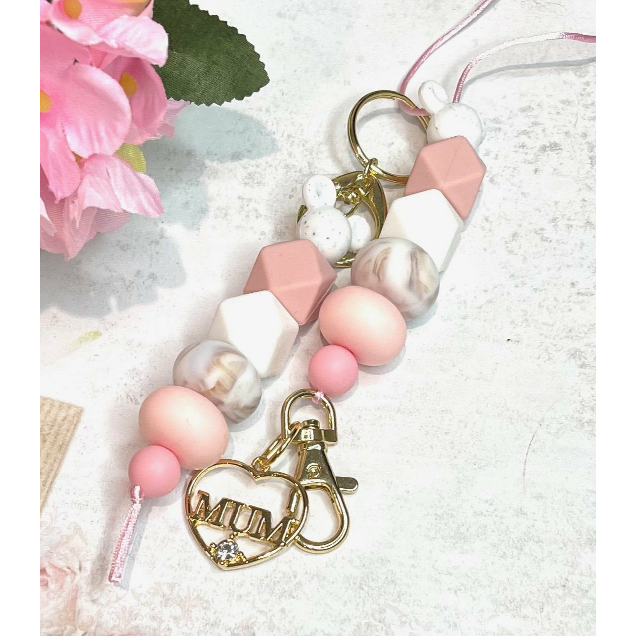 Pink Marble Mothers Day Lanyard Set