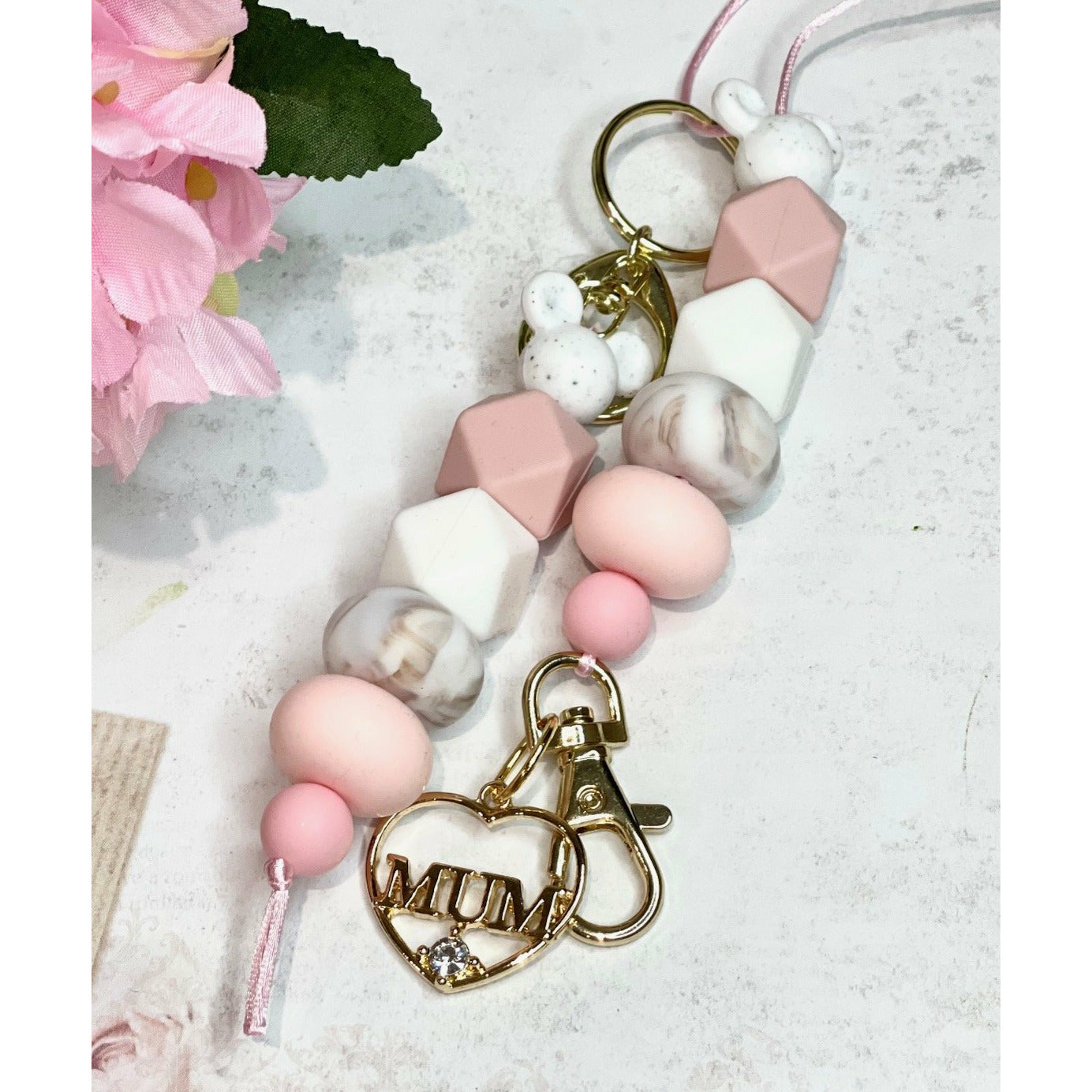 Pink Marble Mothers Day Lanyard Set