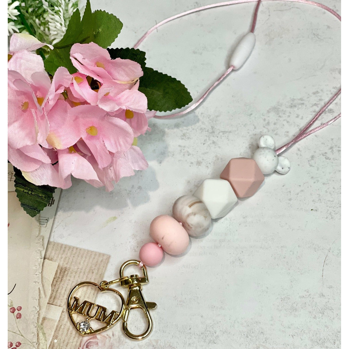 Pink Marble Mothers Day Lanyard Set