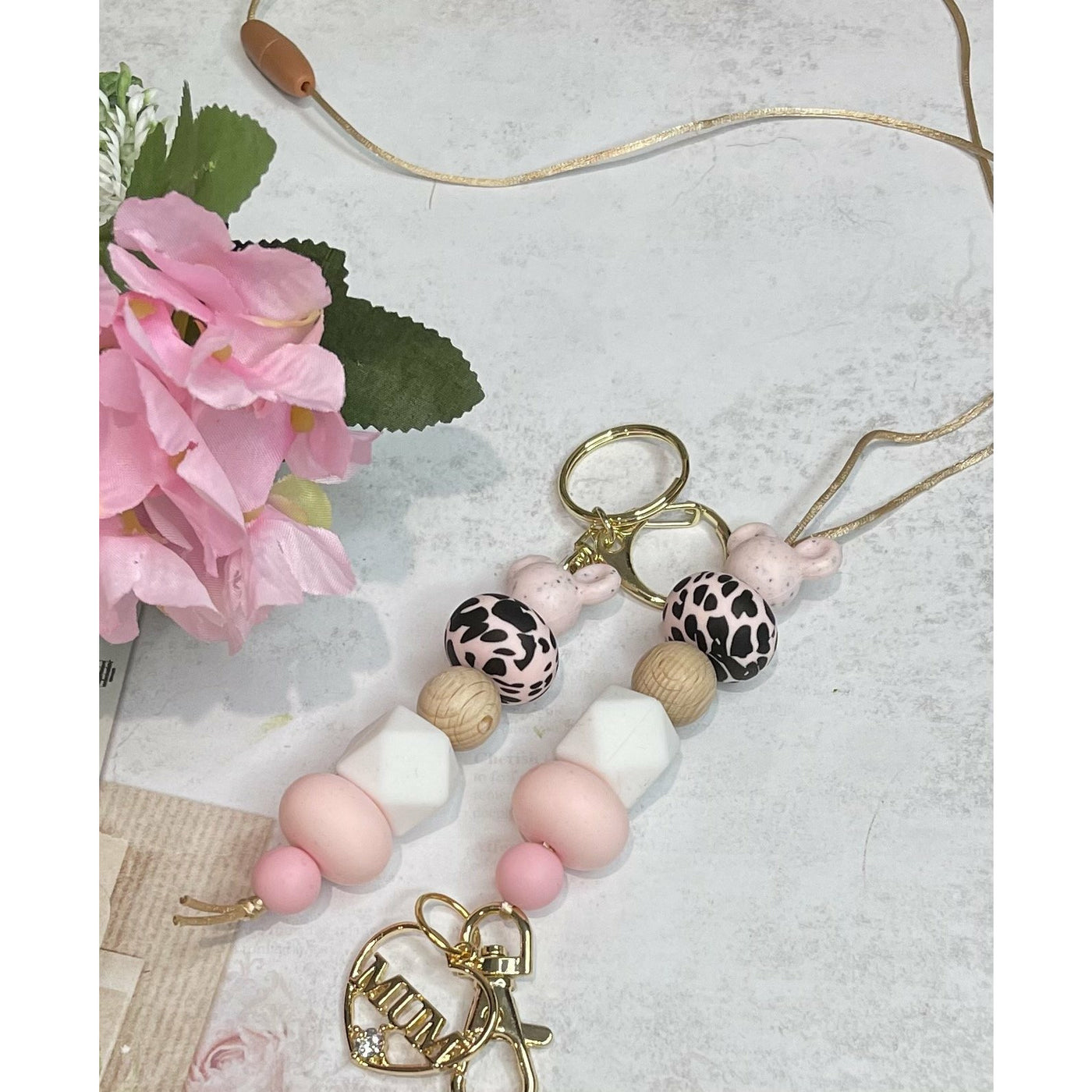 Pink Leopard Mothers Day Lanyard set