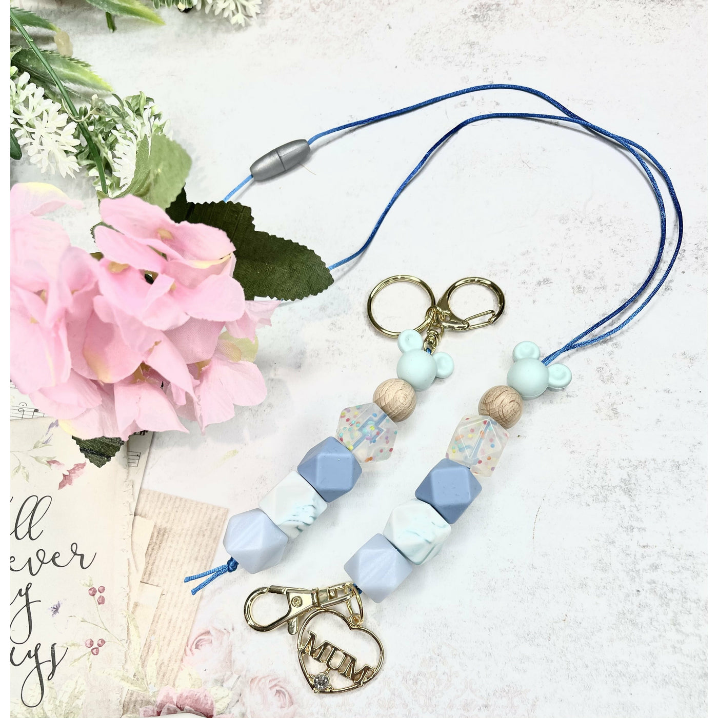 Blue Mickey Mothers Day Lanyard Set