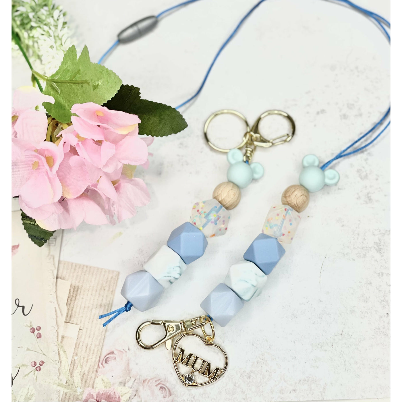 Blue Mickey Mothers Day Lanyard Set