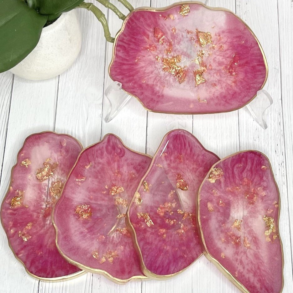 Set of Pink Resin Coasters Handmade